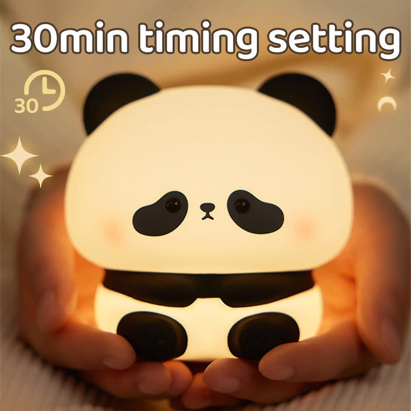 Panda LED Night Light Cute Silicone Night Light USB Rechargeable Touch Night Lamp Bedroom Timing Lamp Decoration Children's Gift